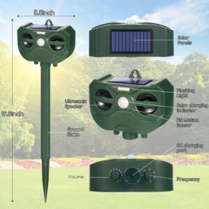 Ultrasonic Solar Animal Repellent Outdoor Deer Repellent Waterproof Animal Deterrent Adjustable Frequency Flashing Lights, Animal Repeller Defender Keep Cat Fox Squirrel Skunk Raccoon Out of Yard (1)