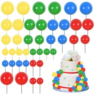 beishida 40 pcs ball cake toppers mini balls cake decorations foam balls diy cake topper insert balls cake decorations for baking birthday wedding baby shower anniversary (red blue yellow green)