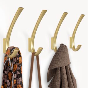 jchous heavy duty wall hooks, 5.7 inch large coat hooks, 4 packs matte gold towel hooks for hanging in bathroom, entryway, kitchen, etc