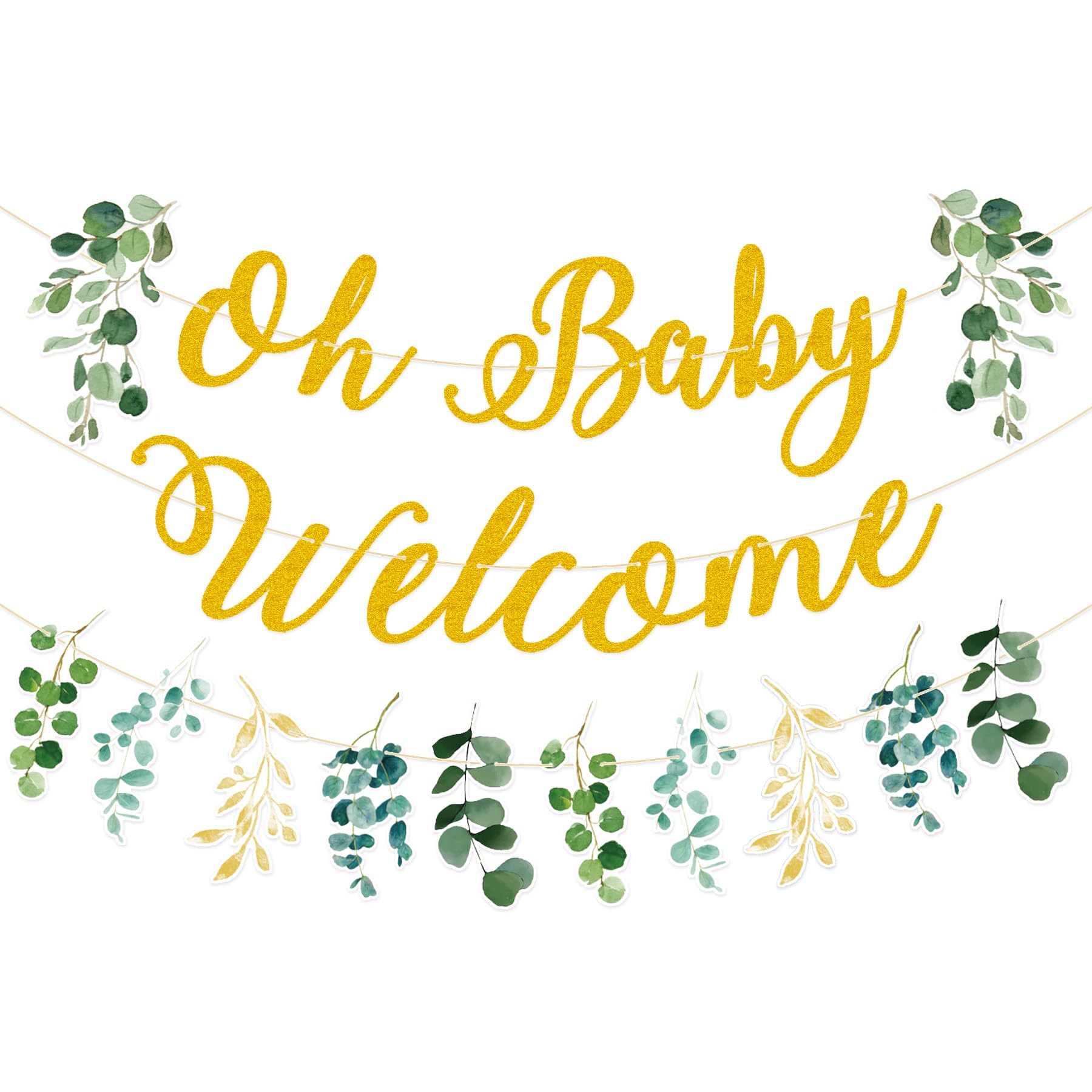 Gifloon Pre-Strung Baby Shower Decorations, Oh Baby Banner Welcome Baby Eucalyptus Leaves for Gender Geveal Party Decorations