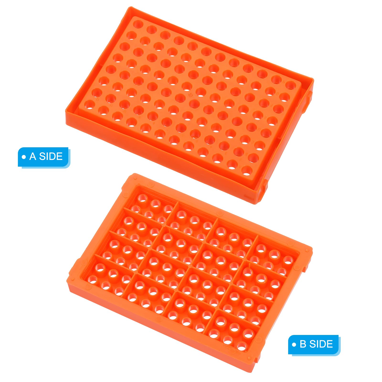 PATIKIL 96 Wells PCR Tube Rack for 0.2ml Test Strips Tubes, 2 Pcs Waterproof Tubes Filling Tray Centrifuge Tube Holder, Yellow, Orange