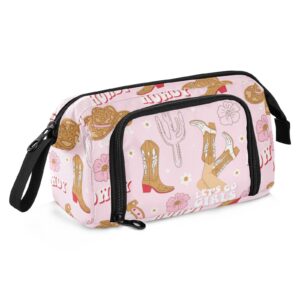 Large Pencil Case,Retro Cowgirl Boots Cactus Pink Student Pencil Bag Big Capacity Pencil Pouch Stationery Makeup Bag Organizer Pen Bag for Teen Boys Girls School College Office