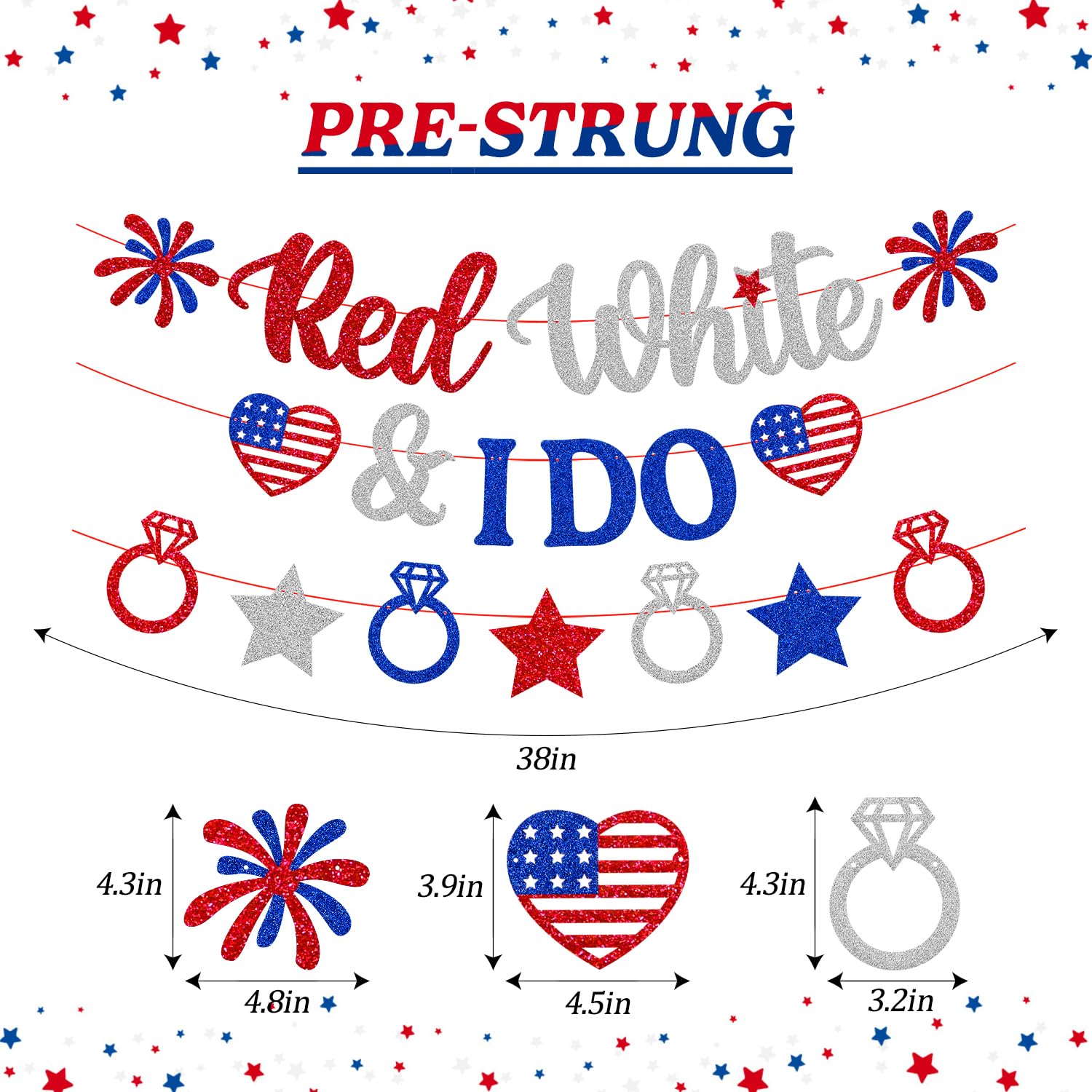 Red White and I Do Banner Independence Day Bridal Shower Decoration 4th of July Bacheleratte Wedding Decor Patriotic America's Birthday Engagement Party Supplies