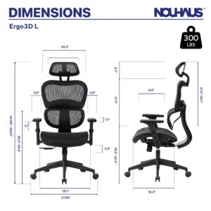 Nouhaus Ergo3dL Home Office Desk Chairs Ergonomic Office Chair High-Back Mesh Rolling Work Chairs with Wheels and Adjustable Headrests Comfortable Lumbar Support Adjustable Armrests