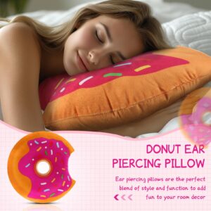 GlikCeil 1 Pack Donut Piercing Pillow for Ear Pain 12.6 Inch Ear Pillow for Side Sleeping Pink Donut Pillow for Ear with Sprinkles Doughnut Stuffed Cushion with Hole for Side Sleeper Chair Party Decor