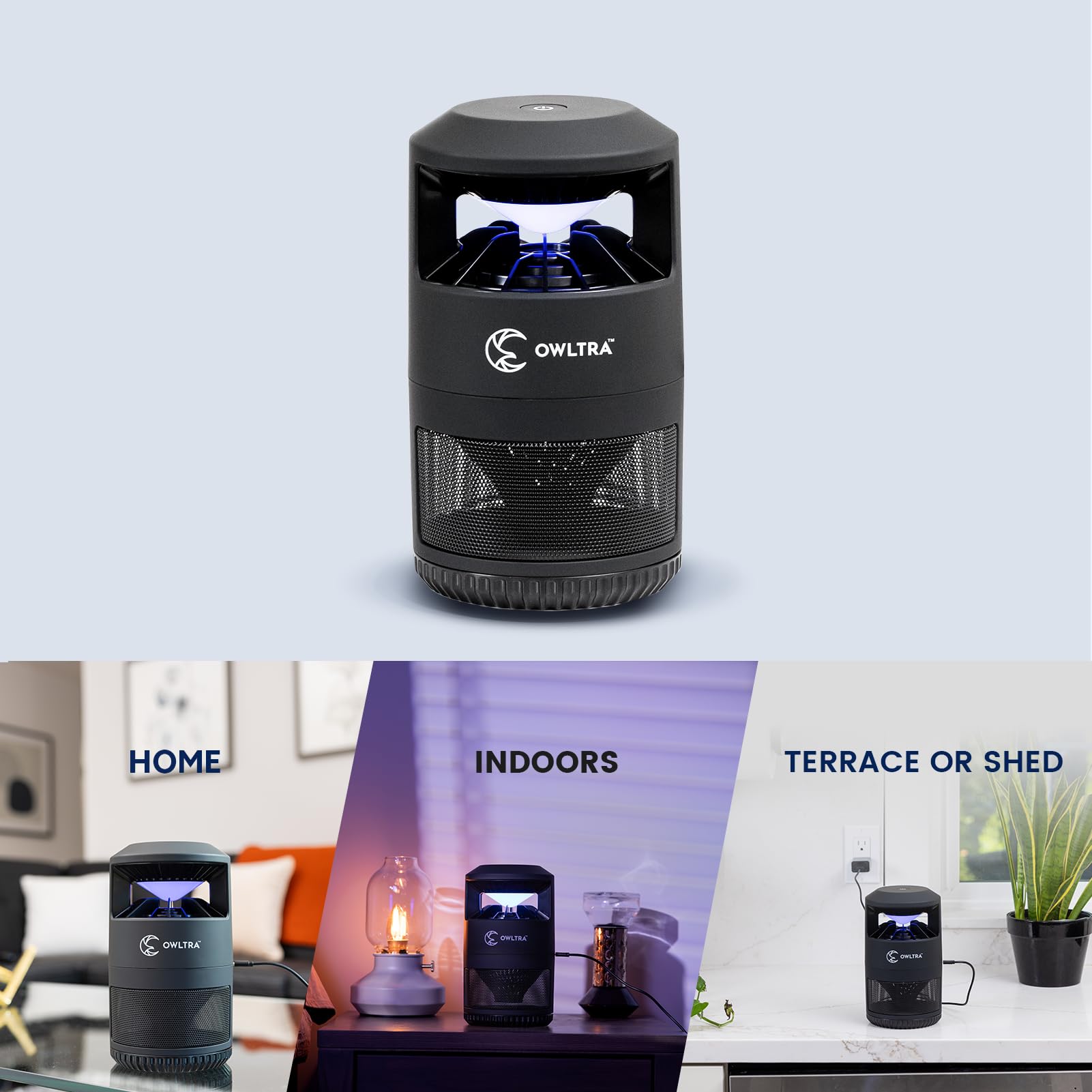 OWLTRA IMT-L60 Indoor Electric Insect Trap, Catcher & Killer Lamp for Fruit Flies, Mosquitos, Moths, Gnats, and More with UV Light Attraction and Fan Suction, Black