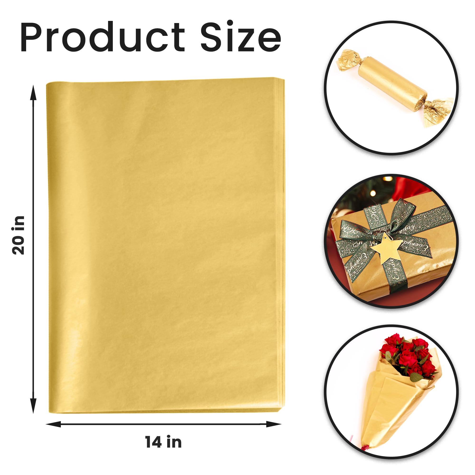 SANZIX 120 Sheets Gold Tissue Paper for Gift Bags 14" x 20" - Metallic Gold Tissue Paper Bulk, Ideal for Gift Wrapping, Craft Projects, Gold Party Decor, and Gold Wedding Decor DIY Artworks Flower Decoration Crafts Birthday Festival