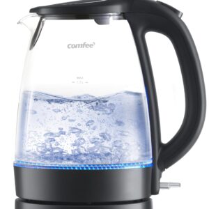 COMFEE' Electric Kettle, 1.7L Hot Water Boiler, 1500W Fast Boil, Glass Electric Tea Kettle with LED Indicator, Auto Shut-Off and Boil-Dry Protection, BPA Free