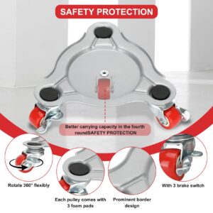 Mover Dolly with 4 Wheels, 360° Rotation Wheels Furniture Dolly, Steel Tripod Structure, 3 Wheels Have Brakes for Better Control of Movement, (Triangle-Size: 5.91 in)