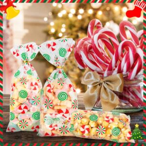 Christmas Treat Bags, 50 Pack Christmas Candy bags, Cellophane Treat Bags with Twist Ties, Christmas Candy Cane Goodie Gift Bags, Cello Holiday Treat Bags for Gift Wrap Sweets Xmas Party Favor Supplies