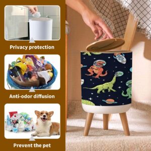 Trash Can with Lid Dinosaurs space seamless pattern Hand drawn dinosaur cartoons space Garbage Can Round Waste Bin Press Cover Dog Proof Wastebasket for Kitchen Bathroom Living Room Nursery 1.8gal