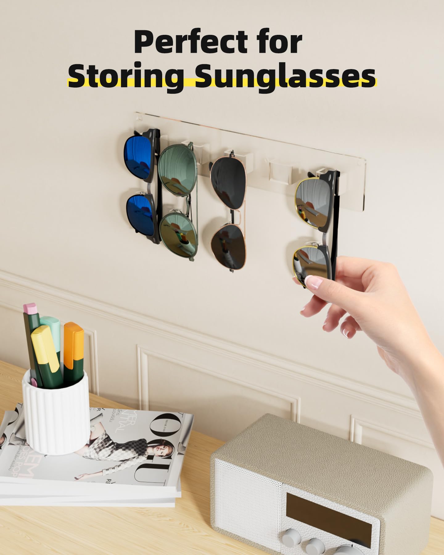 MaxGear Sunglasses Organizer Wall, Acrylic Sunglass Holder Clear Sunglasses Display Rack for Multiple Glasses, Eyeglass Holder for Office & Home Decor, Unique Gifts for Husband, Women & Girls, 3 Pack