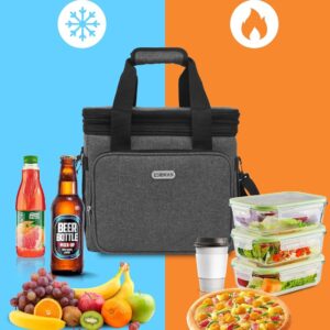 ESMNOAN Lunch Box for Men Women, Double Durable Expandable Leakproof Insulated Lunch Bag, Cooler Bag with Adjustable Shoulder Strap for Work Shift, Travel and Outdoor Picnics, 20L Grey