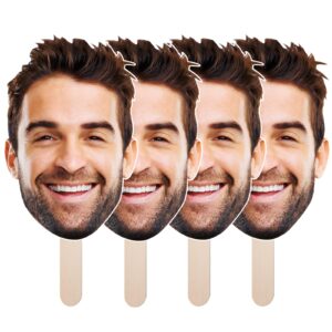 custom cutout big face stick, hand-hold fun face, party fun, party décor, personalized big head, real life size cardboard contour cuts, upload your own photo, 4 size options up to 18'', 1 pc