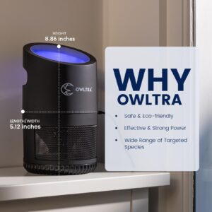 OWLTRA IMT-L70 Indoor Electric Insect Trap, Catcher & Killer Lamp for Fruit Flies, Mosquitos, Moths, Gnats, and More with UV Light Attraction and Fan Suction, Black