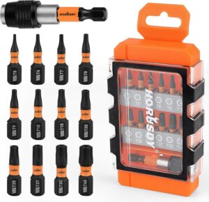 horusdy 13pieces t5-t40 torx bits set - torx security bit set - security torx bit set | star bits set - 1/4 hex torx