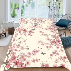 ccoutuechen japanese cherry blossoms duvet cover set king size pastel pink floral comforter bedding set nature duvet covers for girls women adults exquisite flowers duvet cover with 2 pillowcases