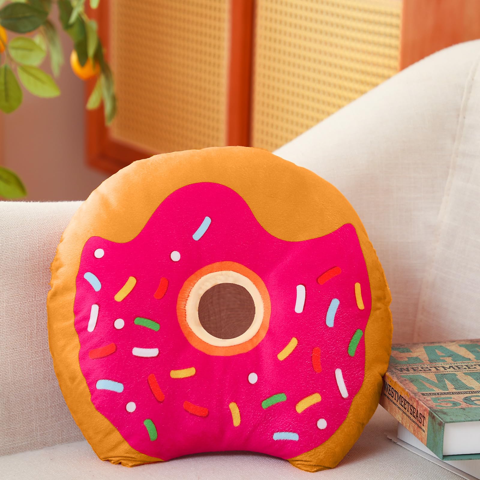 GlikCeil 1 Pack Donut Piercing Pillow for Ear Pain 12.6 Inch Ear Pillow for Side Sleeping Pink Donut Pillow for Ear with Sprinkles Doughnut Stuffed Cushion with Hole for Side Sleeper Chair Party Decor