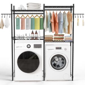 over washer and dryer shelves,laundry room storage for hanging towels and drying clothes,over the washer and dryer storage shelf,laundry room organization