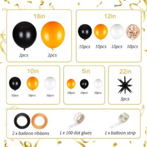 141pcs Black White Orange Balloon Garland Arch Kit, 18 12 10 5 Inch Black White Orange Confetti Latex Balloons with Foil Star for Birthday 2024 Graduation Halloween Party Decoration