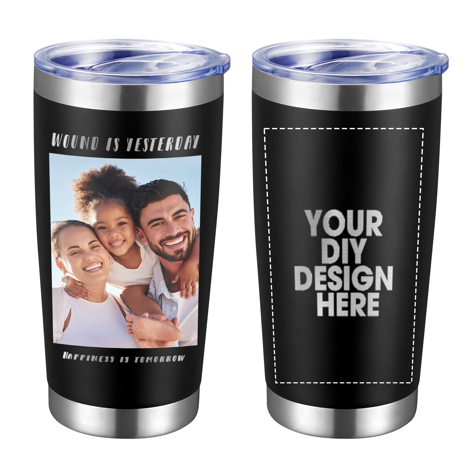 Personalized Custom Tumbler Print in USA 20oz Stainless Steel Coffee Cup with Lid & Straw Double Wall Insulated Tumbler with Colorful Text Logo Photo