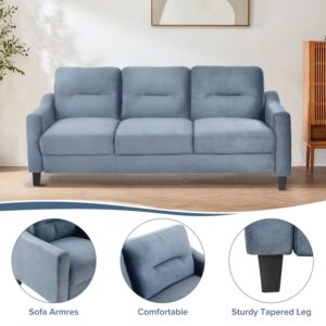 YOPTO 3 Seats Sectional Velvet Sofa with Thickened Cushions and Backrest,Versatile Comfy Couch w/Tapered Legs & Detachable Design,for Living Room,Bedroom,Office,Small Space,Blue Grey