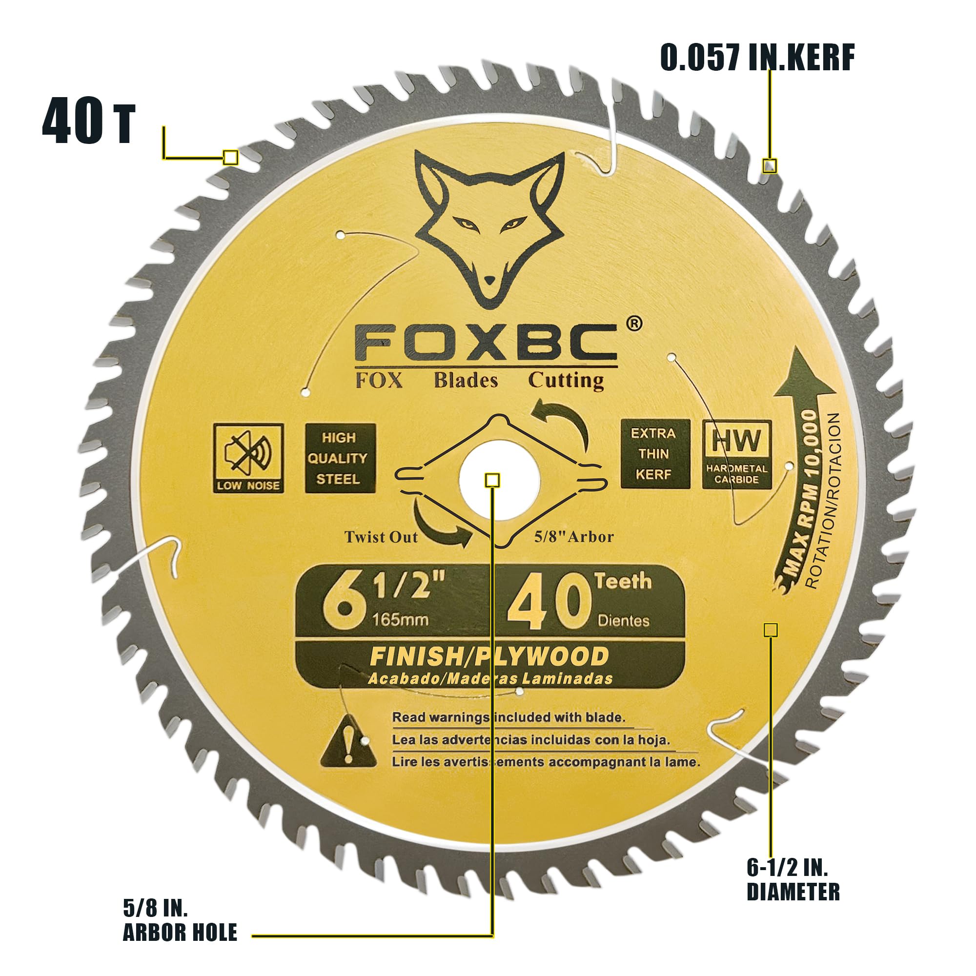 FOXBC 6-1/2 inch Circular Saw Blade 40T 60T Combo Pack, Ultra Fine Finish for Wood Cutting, Thin-Kerf with 5/8" Arbor