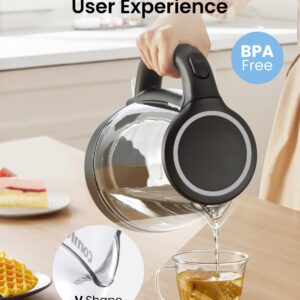 COMFEE' Electric Kettle, 1.7L Hot Water Boiler, 1500W Fast Boil, Glass Electric Tea Kettle with LED Indicator, Auto Shut-Off and Boil-Dry Protection, BPA Free