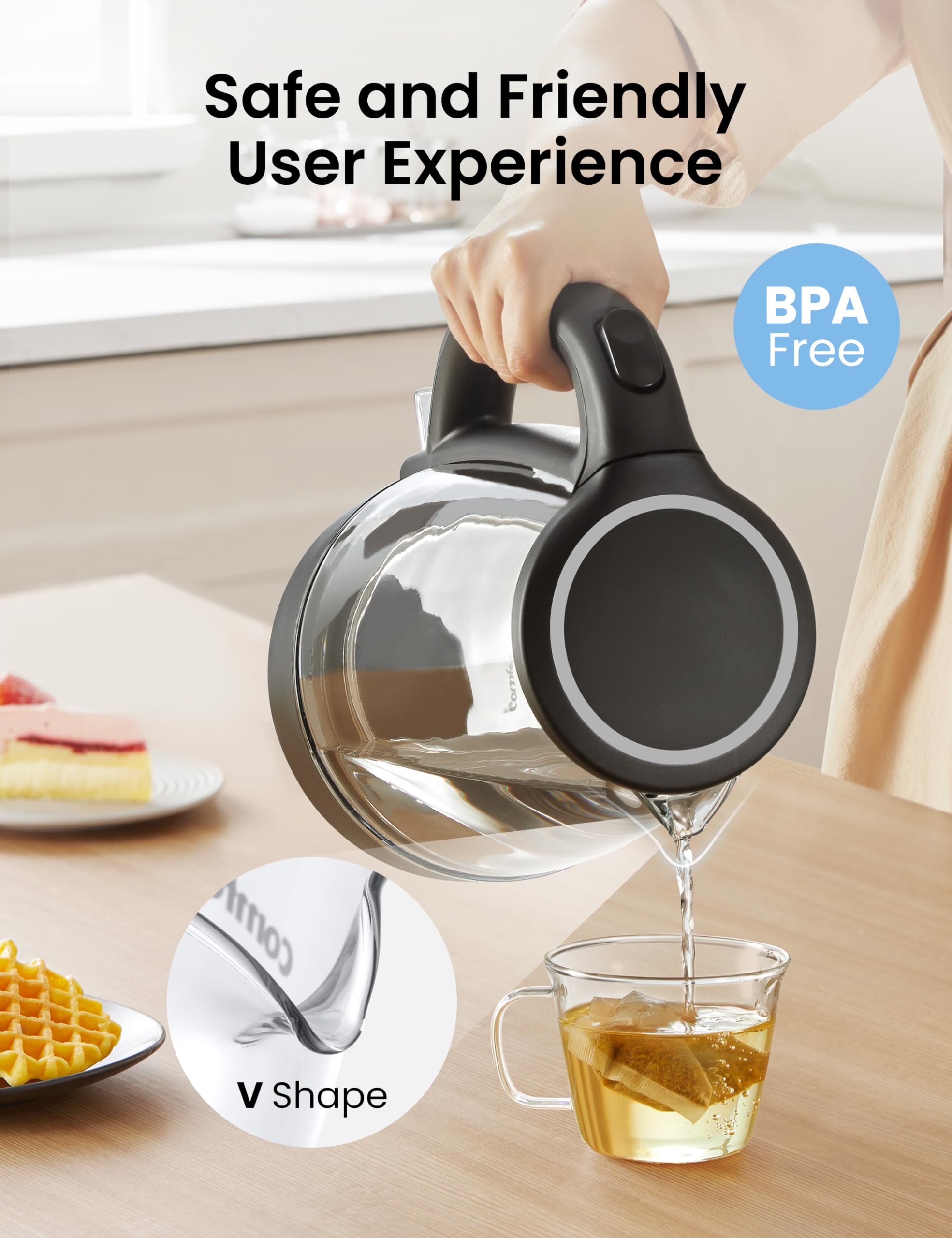 COMFEE' Electric Kettle, 1.7L Hot Water Boiler, 1500W Fast Boil, Glass Electric Tea Kettle with LED Indicator, Auto Shut-Off and Boil-Dry Protection, BPA Free