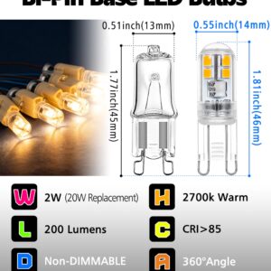 Xyanmc G9 LED Bulbs Low Wattage 2W 200LM LED Night Light Bulbs, 20W Replacement, 2700K Warm White, AC120V Bi-Pin Base Bulbs for Chandelier Pendant Under Cabinet Lights No Flicker Non-Dimmable,10 Pack