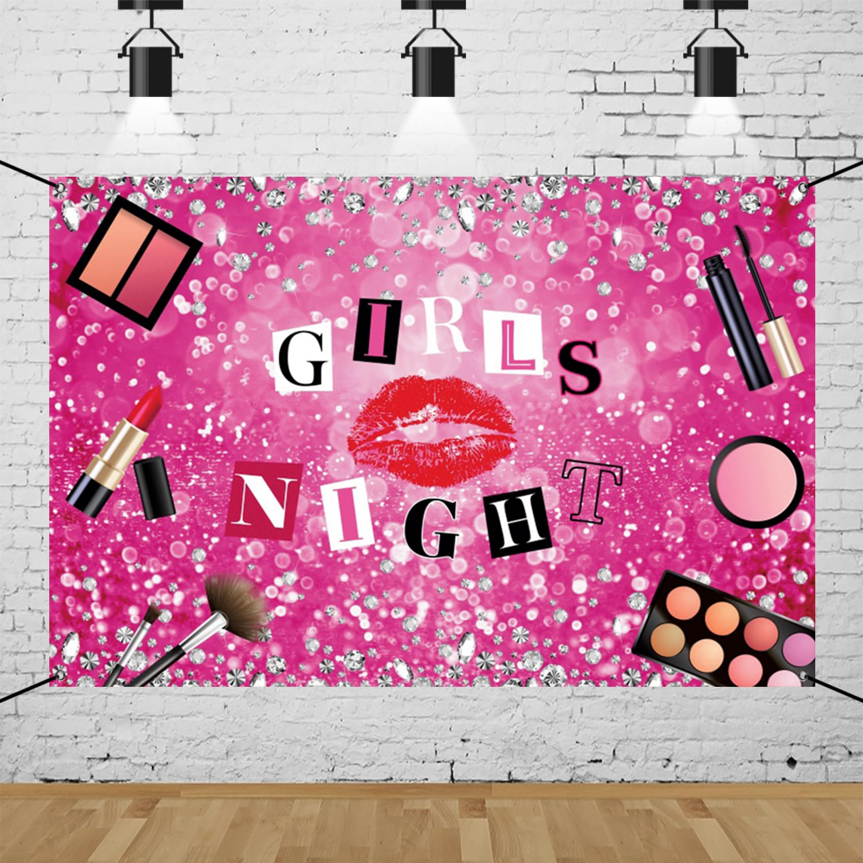 CSFOTO Polyester 6x3.6ft Girls Night Banner Ladies Girl Pink Glitter Background Banner Bridal Shower Night Bachelorette Party Decoration Banner Photography Booth Props