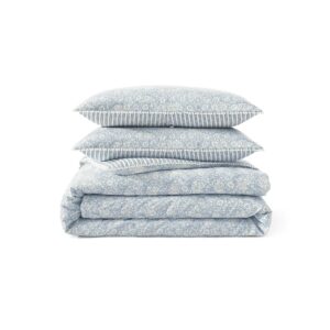 Peri Home 100% Cotton 3-Piece Duvet Cover and Sham Set, King, Blue Ikat Eyelet