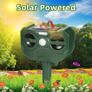 2 Pack Ultrasonic Solar Animal Repellent Outdoor Deer Repellent Waterproof Animal Deterrent Adjustable Frequency Flashing Lights, Animal Repeller Keep Cat Fox Squirrel Skunk Raccoon Out of Yard