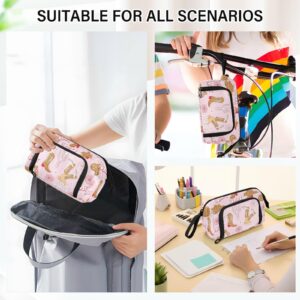 Large Pencil Case,Retro Cowgirl Boots Cactus Pink Student Pencil Bag Big Capacity Pencil Pouch Stationery Makeup Bag Organizer Pen Bag for Teen Boys Girls School College Office