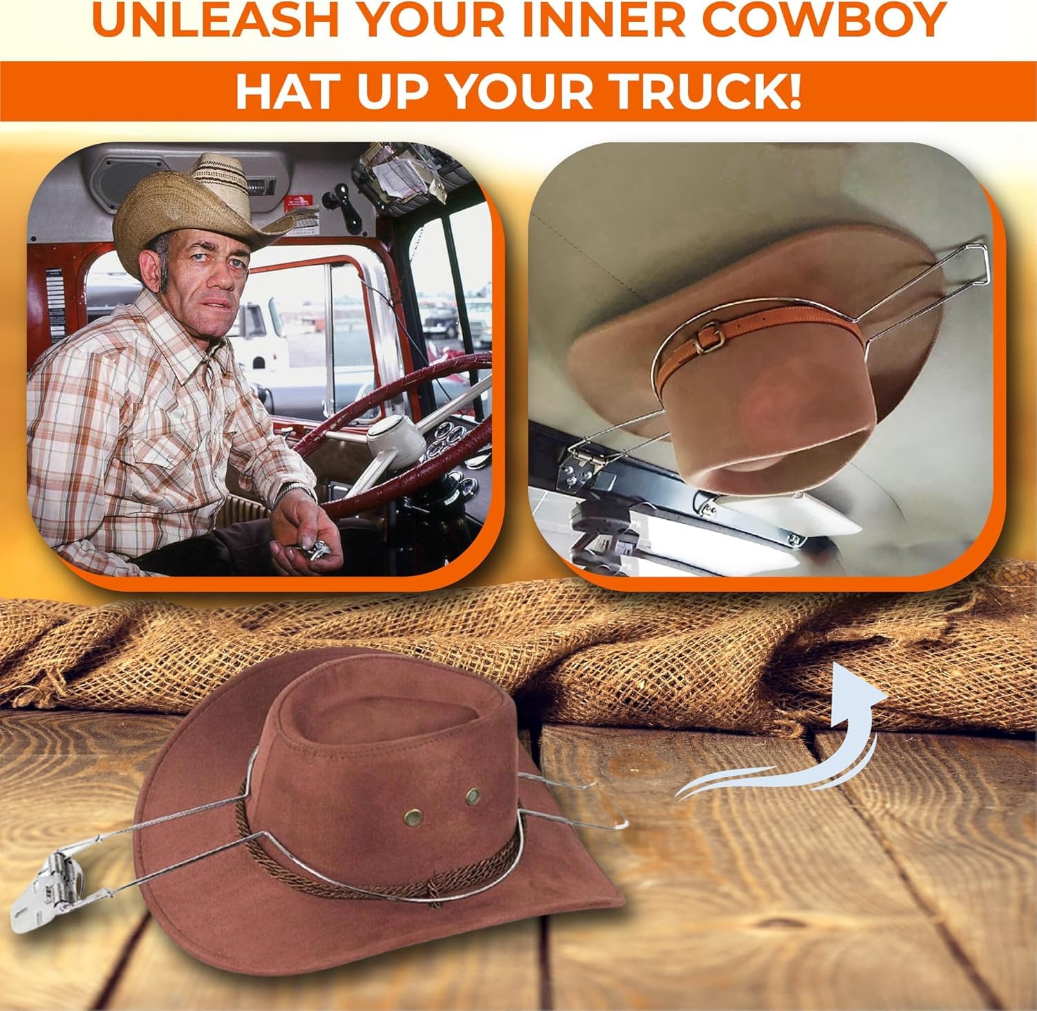 Cowboy Hat Holder for Truck - Hat Holder Rack Pickup Truck for Car, Closet, Cabinets -Cowboy Hat Hanger Keeps Original Shape of Hat, Cowboy Hat Rack Wall Mount, Adjustable to Install (18 inches)