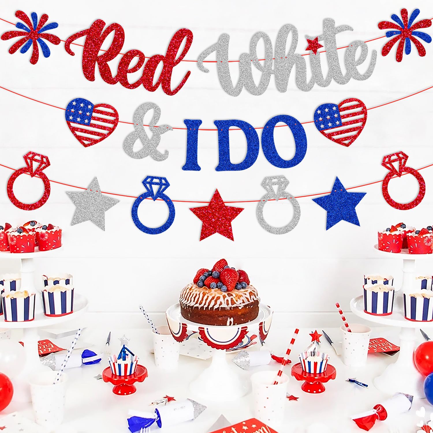 Red White and I Do Banner Independence Day Bridal Shower Decoration 4th of July Bacheleratte Wedding Decor Patriotic America's Birthday Engagement Party Supplies