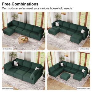 Belffin Corduroy Sectional Sleeper Sofa with Storage Ottoman, Modular Luxury Sectional Sofa with Chaise, Convertible Modern Sectional for Living Room, Green