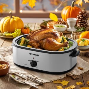 Roaster Oven 24QT, Electric Roaster Pan with 3 Compartments and Self-Basting Lid, Large Stainless Steel Electric Turkey Roaster Oven Defrost Warm Function, Removable Pan Rack, Fits Turkeys Up to 28LB