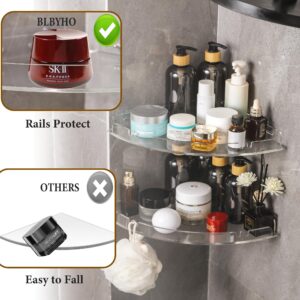 BLBYHO 2 Pack Acrylic Shower Shelves Shower Caddy, Clear Corner Shower Shelf Caddy, Self Adhesive No Drill Stick on Wall Mounted Shower Organizer for Inside Shower, Clear Bathtub Corner Caddy