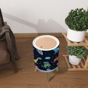 Trash Can with Lid Dinosaurs space seamless pattern Hand drawn dinosaur cartoons space Garbage Can Round Waste Bin Press Cover Dog Proof Wastebasket for Kitchen Bathroom Living Room Nursery 1.8gal