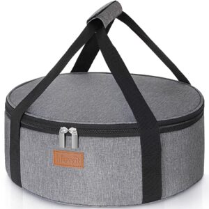 lifewit round insulated casserole carrier for hot and cold food, pie carrier bag, cake carrier casserole dish carrying case for potluck parties picnic, fits 12.5" baking dish, grey