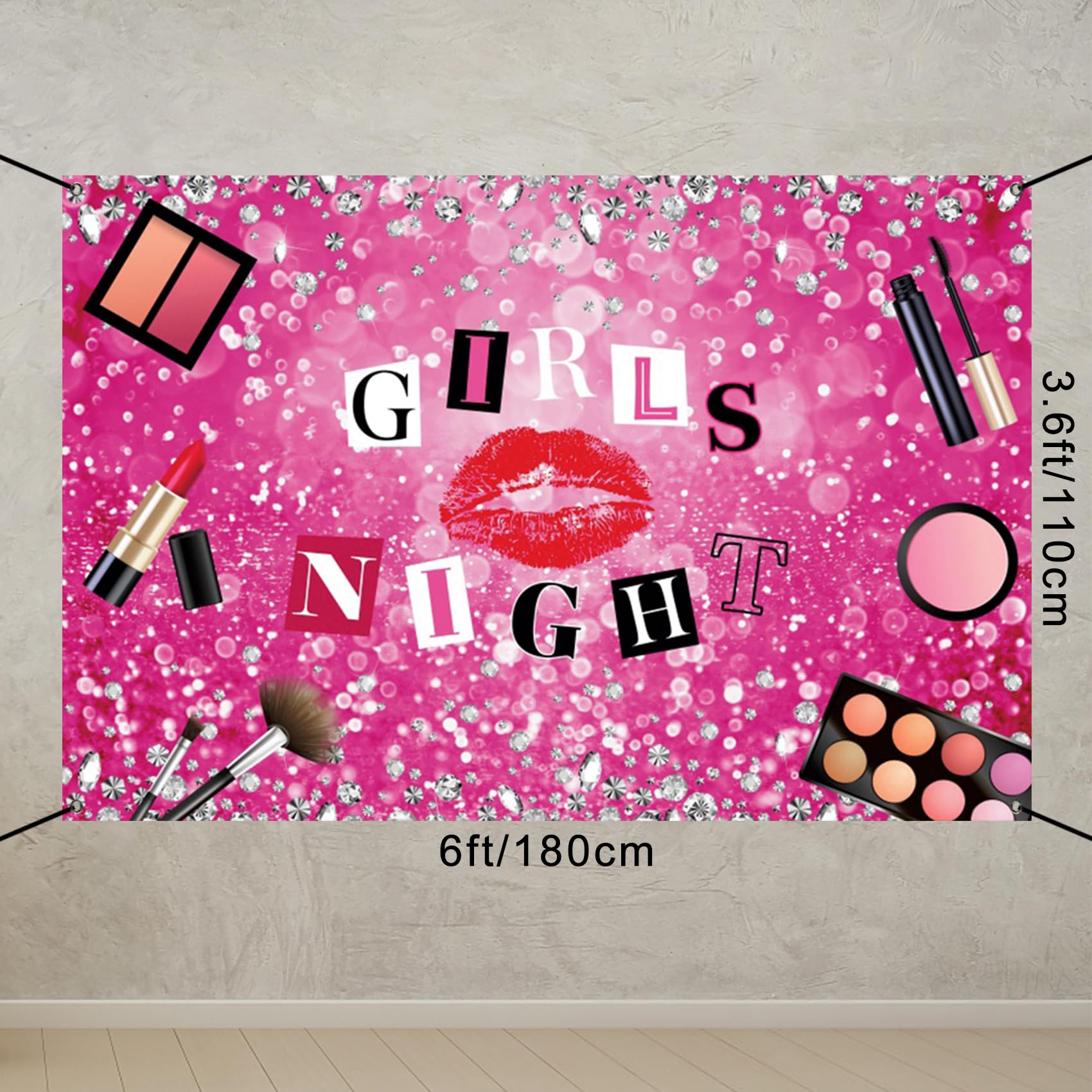 CSFOTO Polyester 6x3.6ft Girls Night Banner Ladies Girl Pink Glitter Background Banner Bridal Shower Night Bachelorette Party Decoration Banner Photography Booth Props