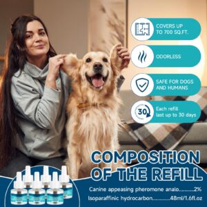 Dog Calming Diffuser Refills, 6 Pack Dog Calming Pheromones Diffuser for Dog Pheromones Calming Refill, 120 Days Anxiety Relief Stress Appeasing Pheromone Diffuser Calm Dog, Fits All Common Diffuser