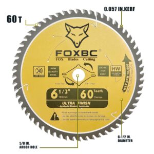 FOXBC 6-1/2 inch Circular Saw Blade 40T 60T Combo Pack, Ultra Fine Finish for Wood Cutting, Thin-Kerf with 5/8" Arbor