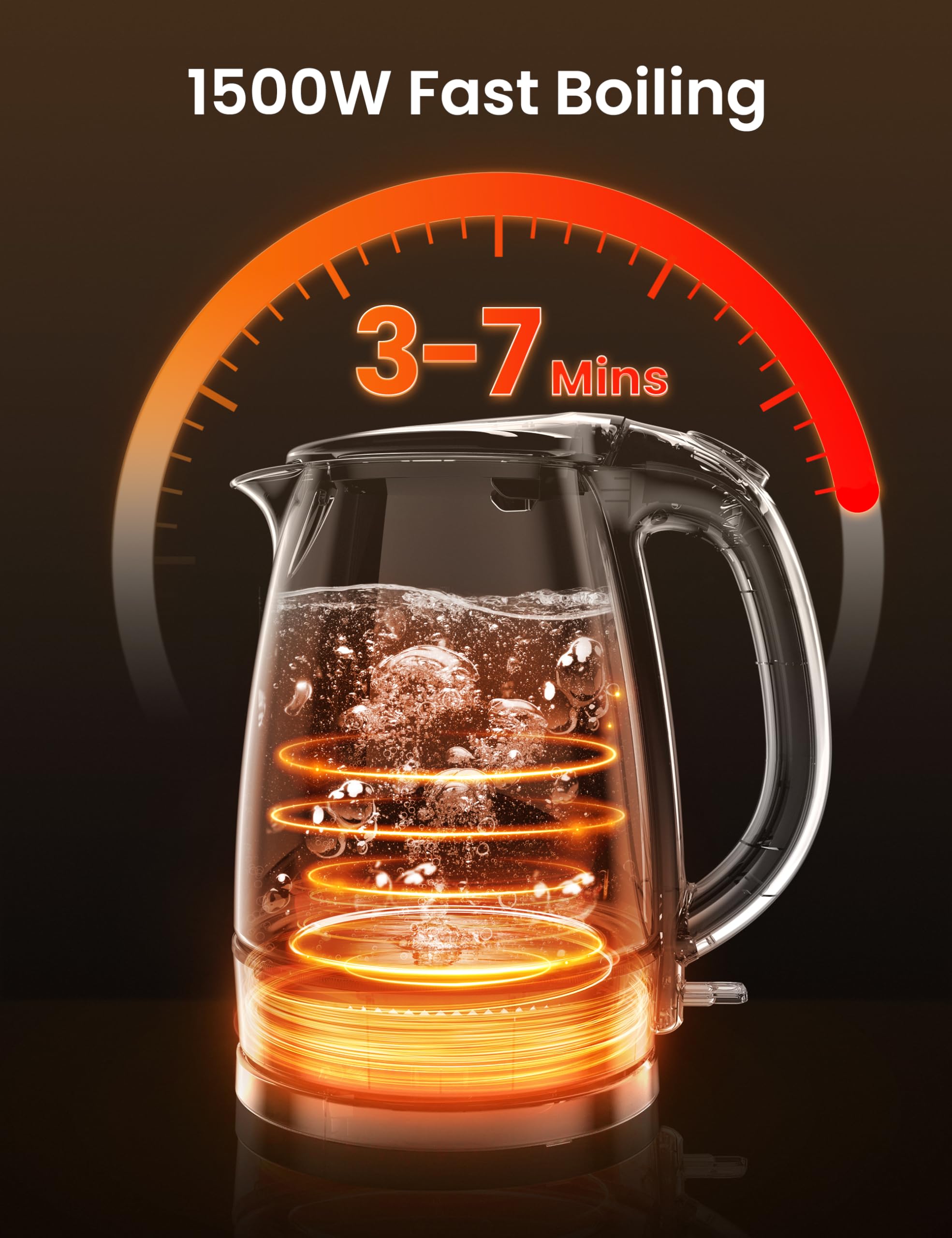 COMFEE' Electric Kettle, 1.7L Hot Water Boiler, 1500W Fast Boil, Glass Electric Tea Kettle with LED Indicator, Auto Shut-Off and Boil-Dry Protection, BPA Free