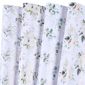 titiweet wedding wrapping paper - green leaves & white rose design, 12 sheets bridal shower wrapping paper for women, 20 x 28 inches per sheet