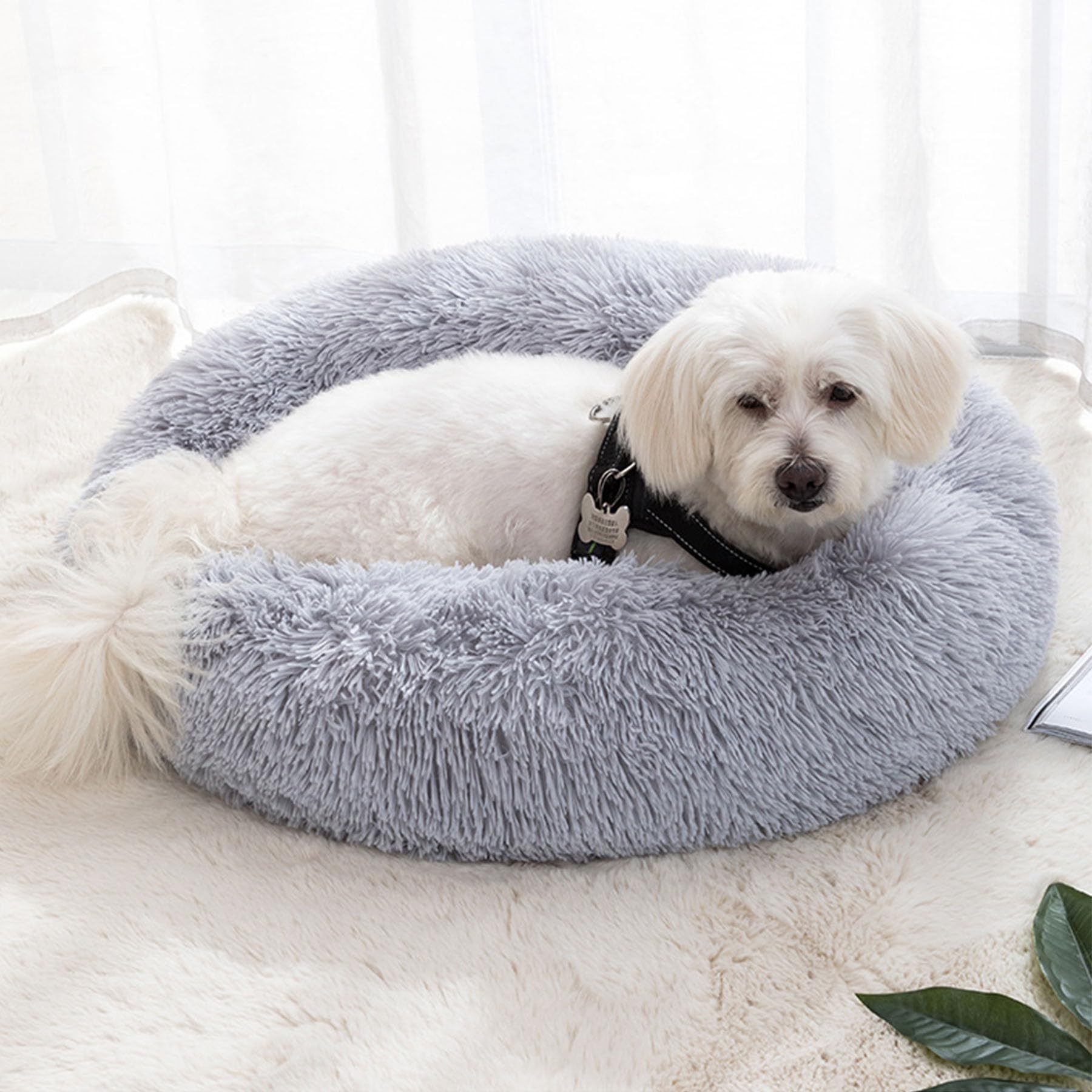 Lemuluxe Cat Beds for Indoor Cats, 15 inches Small Dog Bed Calming Plush Cat Bed Fluffy Round Dog Bed Donut Dog Bed Soft Puppy Pet Bed Cat Beds Kitten Beds for Indoor Kittens (Grey)