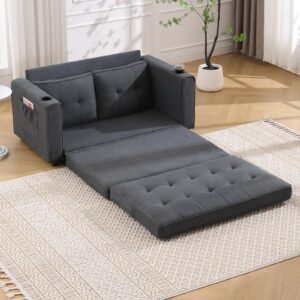 3-in-1 Convertible Sofa Bed, Foldable Futon Loveseat Sleeper with Pull Out Couch Bed for Living Room, Bedroom, Office (Dark Grey)