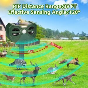 Ultrasonic Solar Animal Repellent Outdoor Deer Repellent Waterproof Animal Deterrent Adjustable Frequency Flashing Lights, Animal Repeller Defender Keep Cat Fox Squirrel Skunk Raccoon Out of Yard (1)