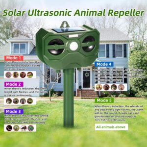 2 Pack Ultrasonic Solar Animal Repellent Outdoor Deer Repellent Waterproof Animal Deterrent Adjustable Frequency Flashing Lights, Animal Repeller Keep Cat Fox Squirrel Skunk Raccoon Out of Yard